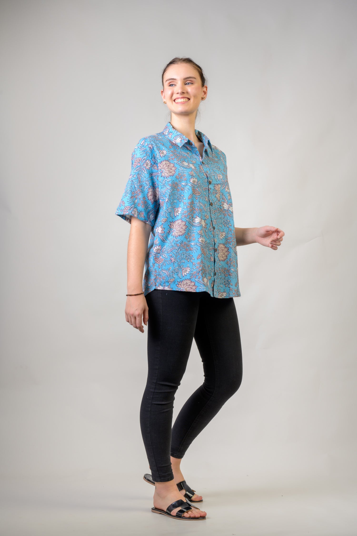 Short Sleeve Collar Print Top - Assorted