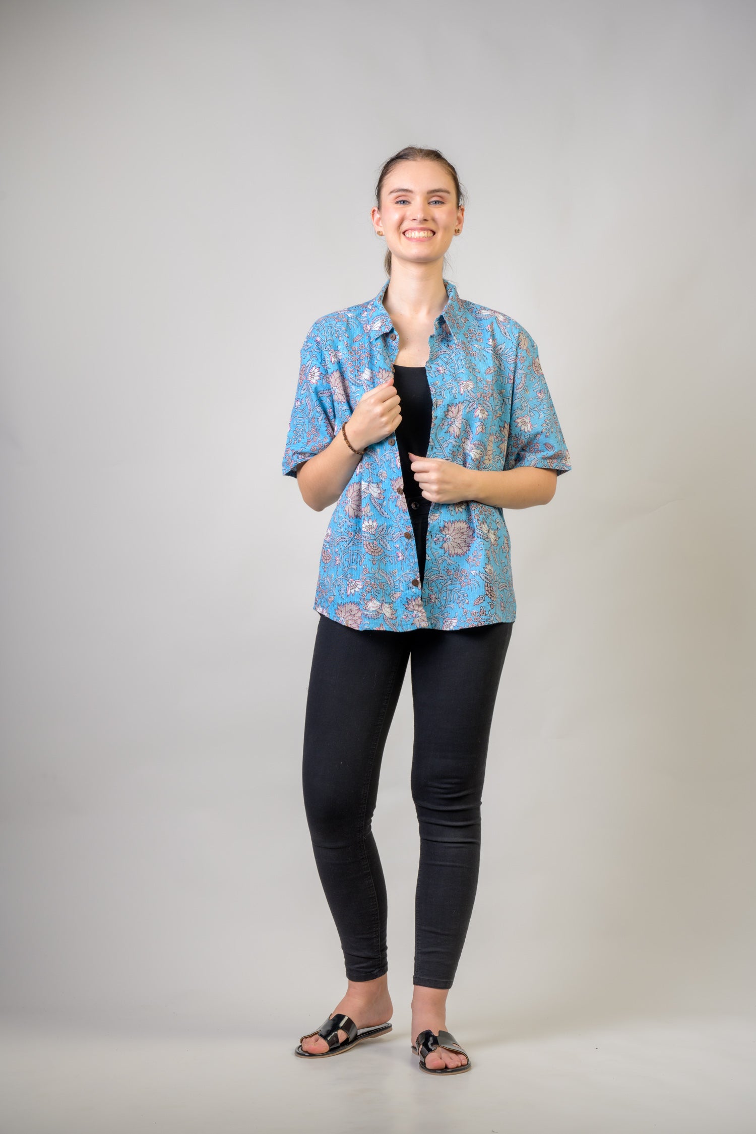 Short Sleeve Collar Print Top - Assorted