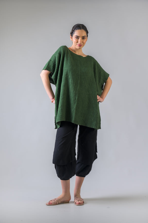 Rhea Woven Jute Kaftan Top Black / One Size