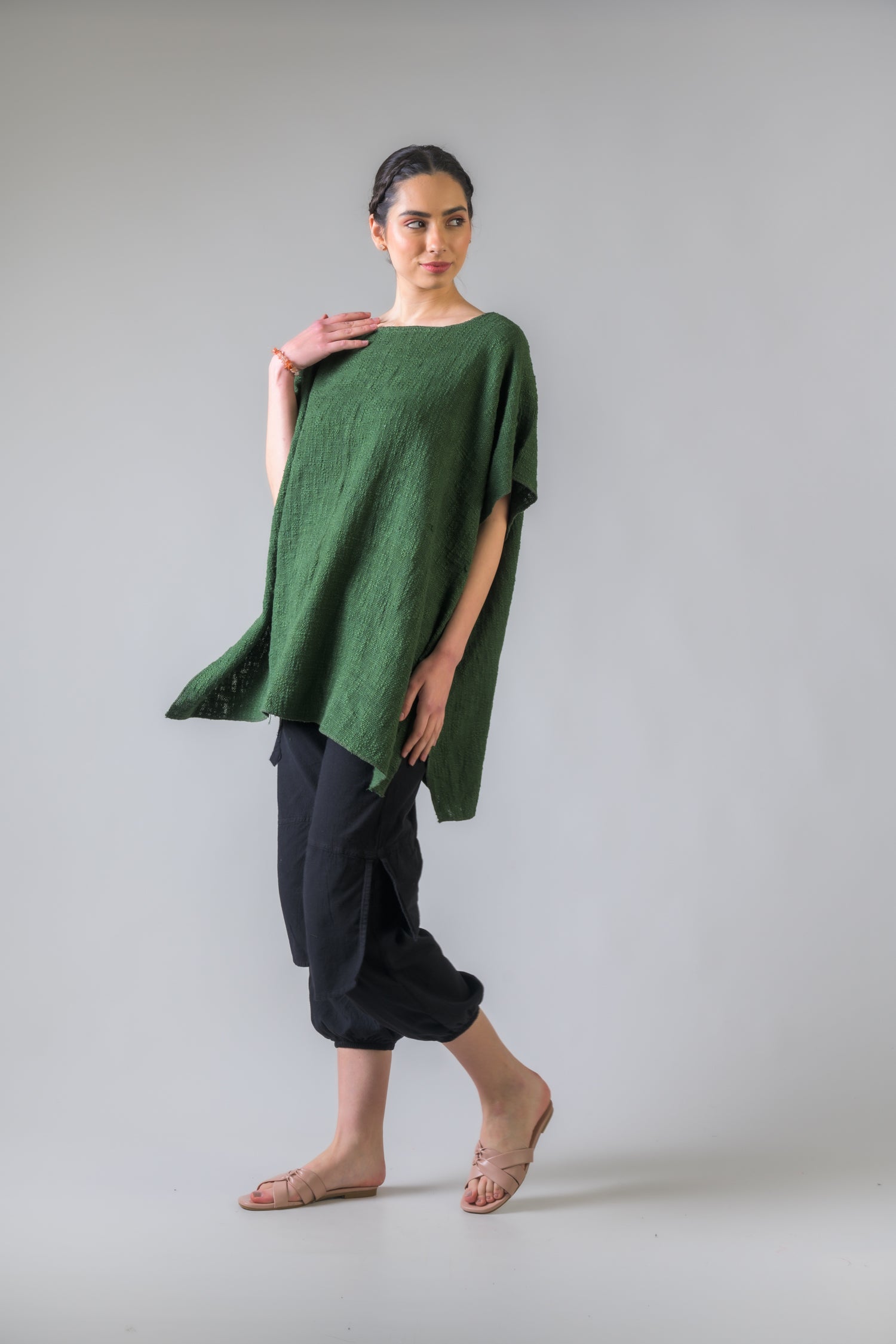 Rhea Woven Jute Kaftan Top Black / One Size