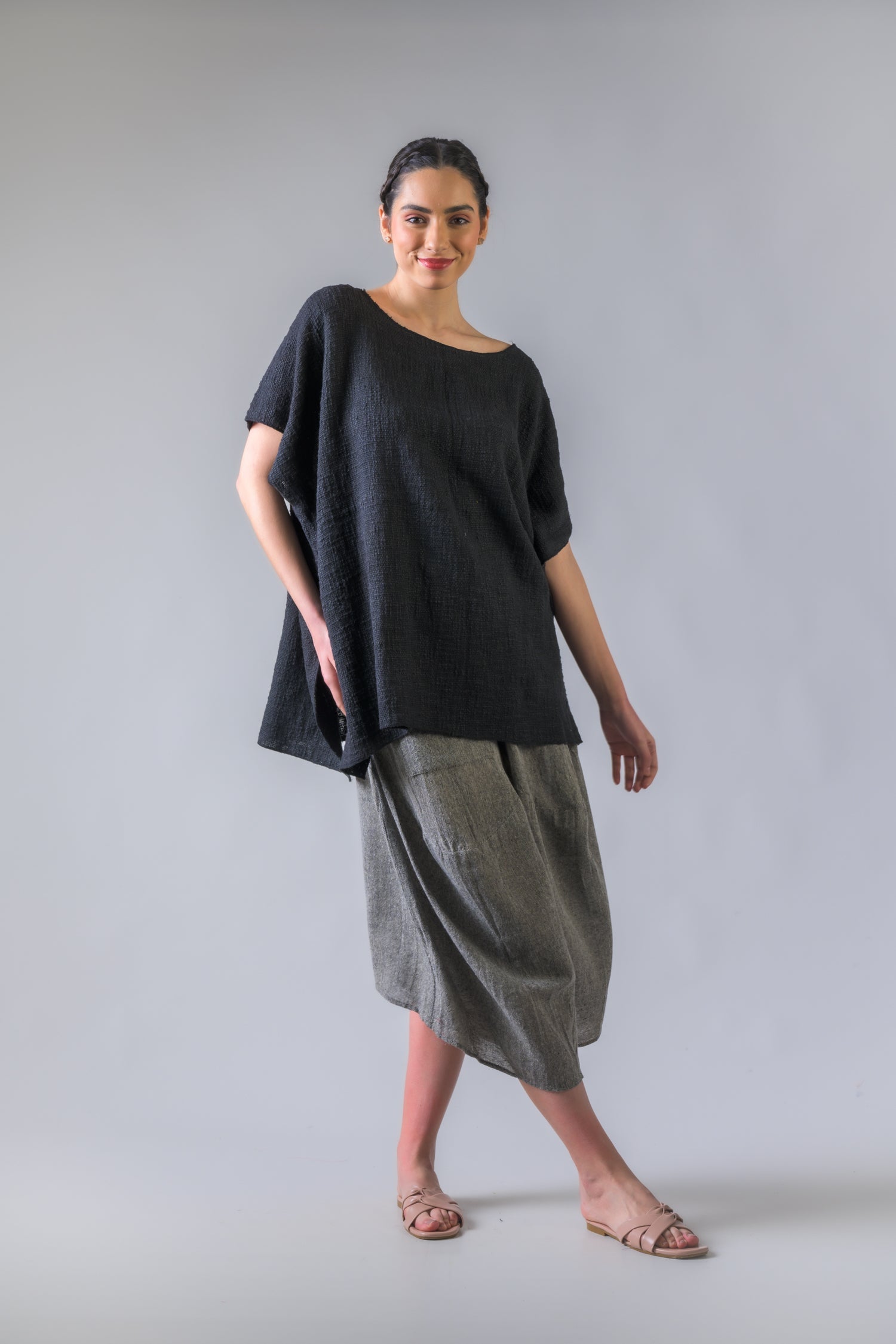 Rhea Woven Jute Kaftan Top Black / One Size