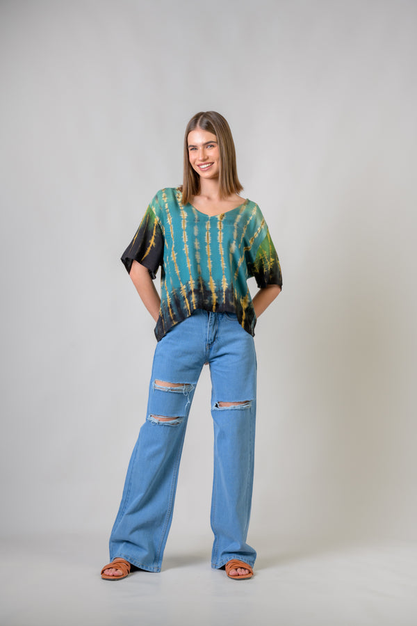 Color Pattern Short Sleeve Top - Assorted