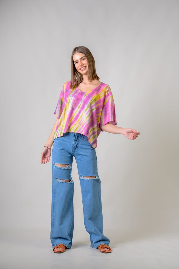 Color Pattern Short Sleeve Top - Assorted