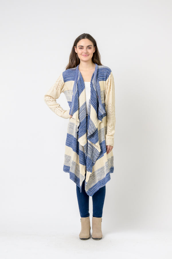 Long Sweater with Stripes - Blue