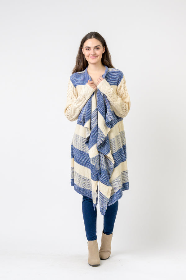 Long Sweater with Stripes - Blue