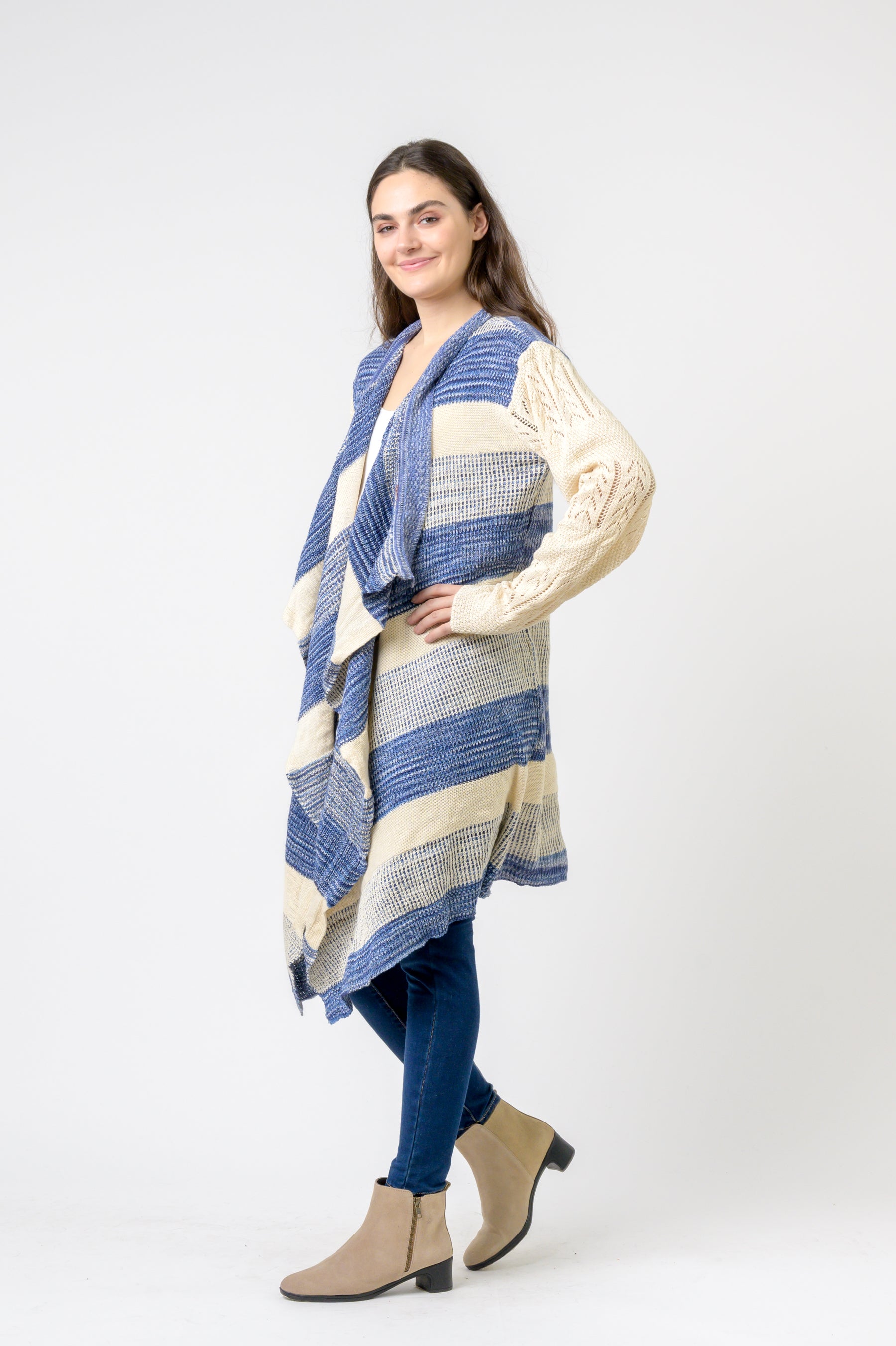 Long Sweater with Stripes - Blue