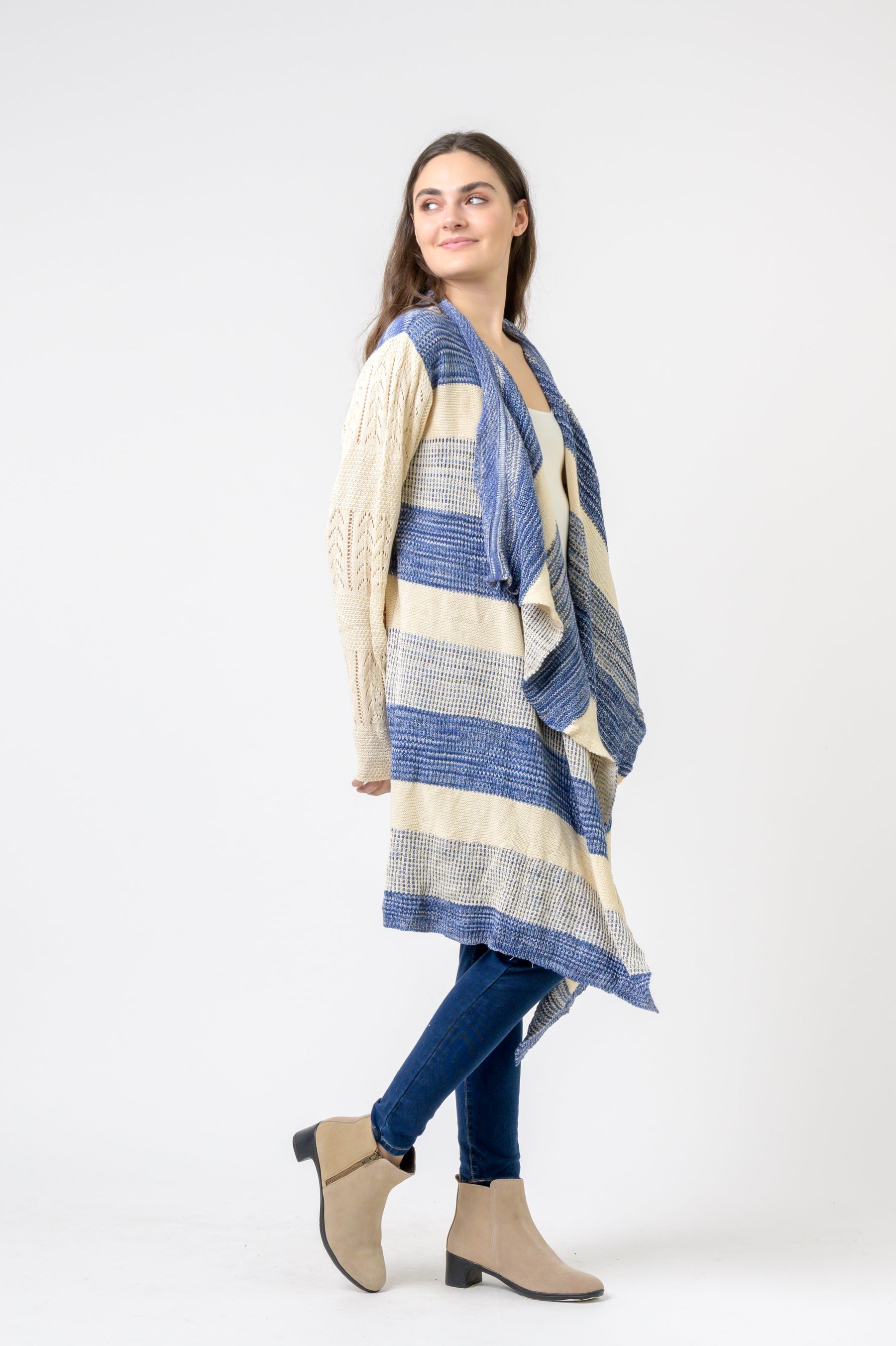 Long Sweater with Stripes - Blue