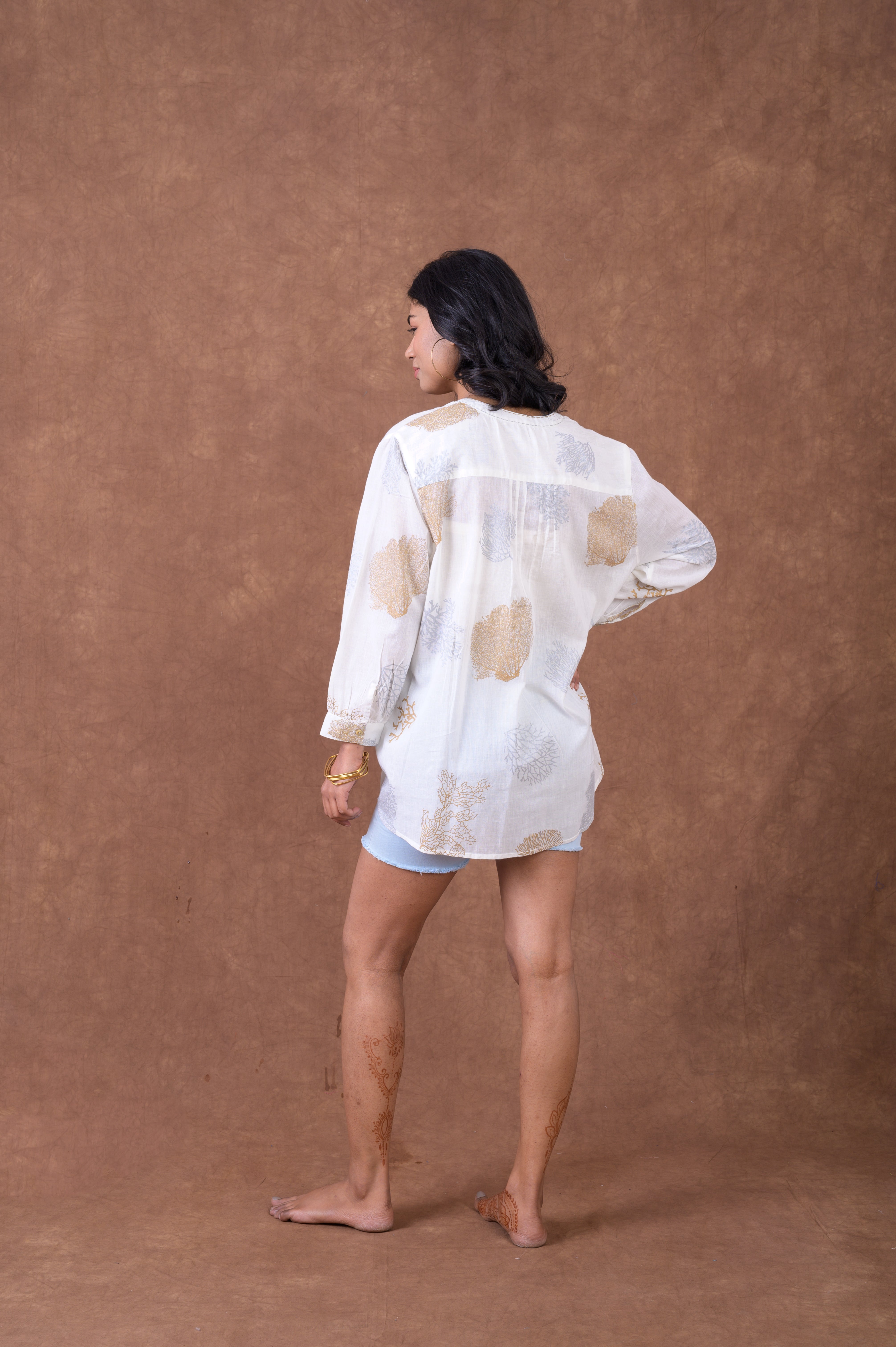 Rhea Sheer Leaf And Branch Pattern Polo