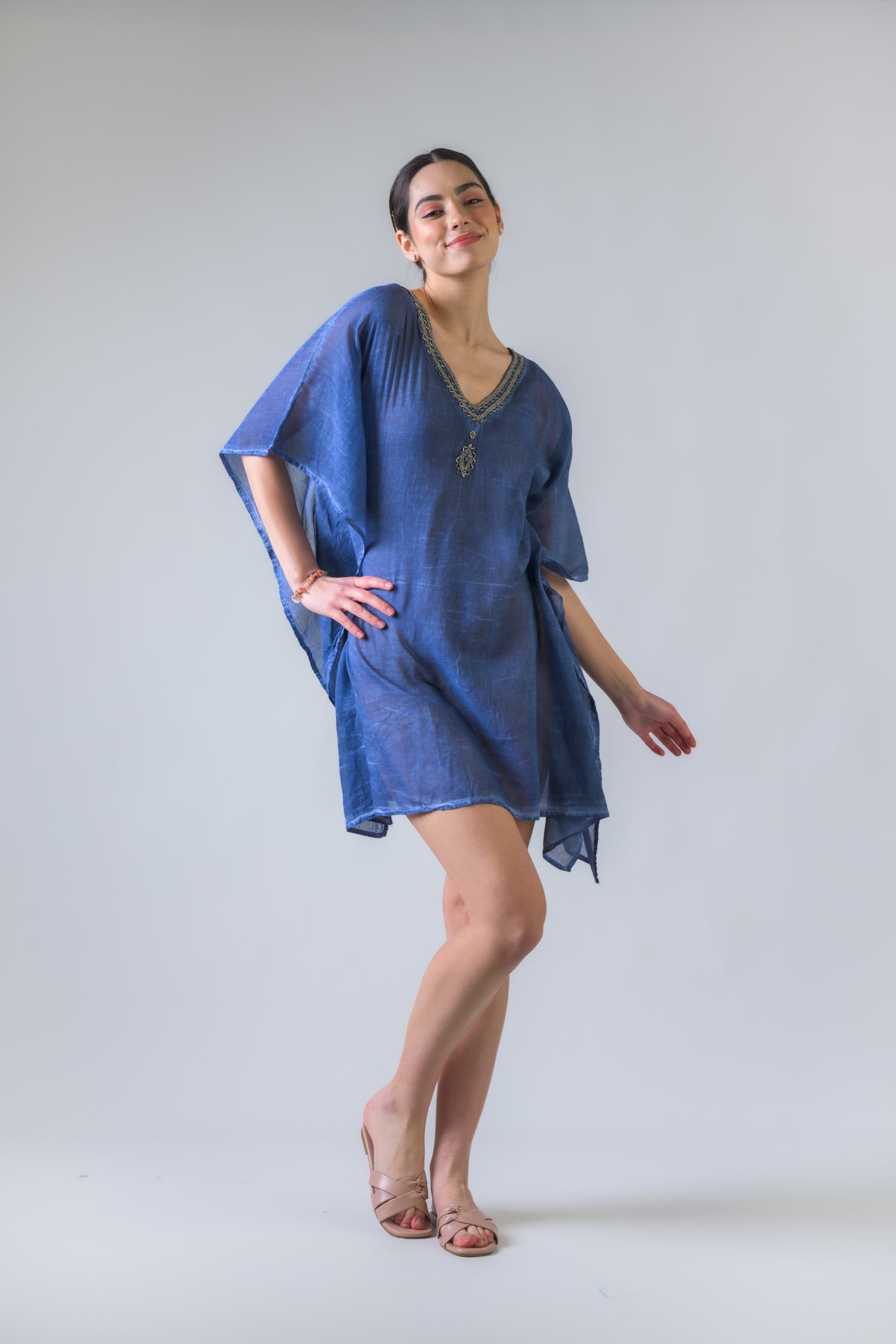 Bead Embroidered Kaftan - Blue