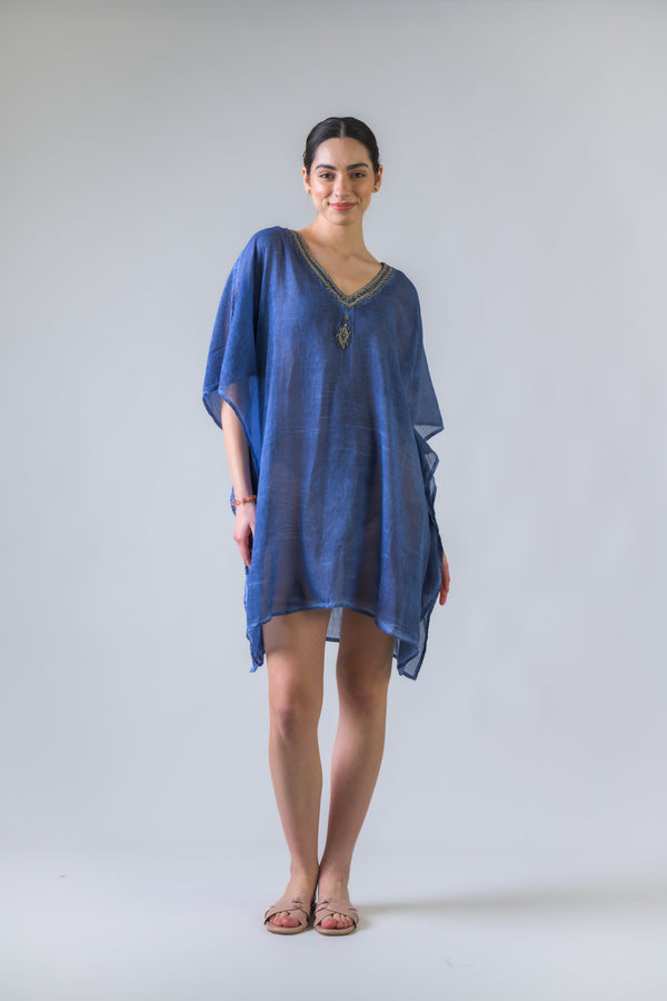 Bead Embroidered Kaftan - Blue