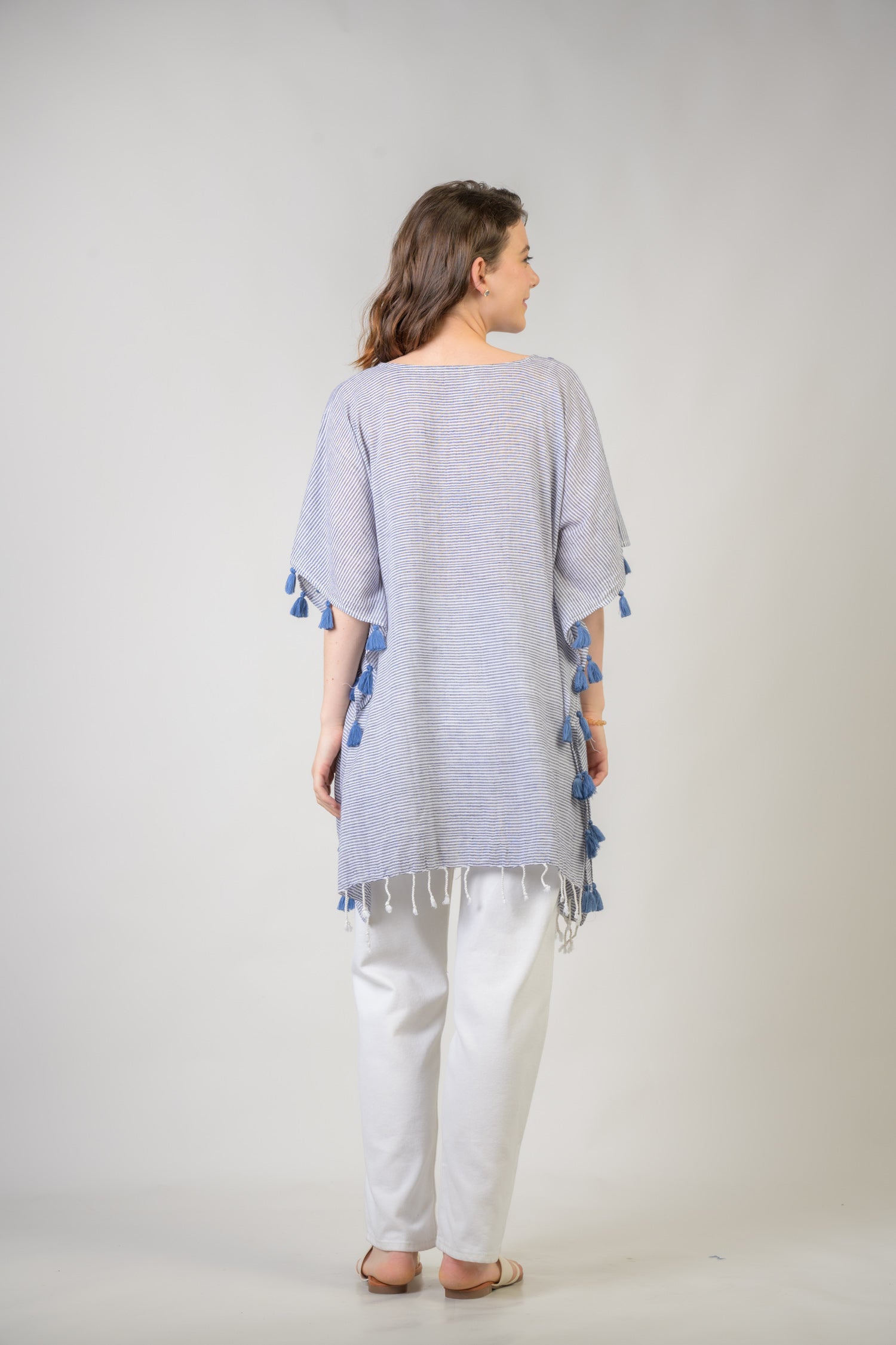 Embroidered Short Kaftan - Denim Blue