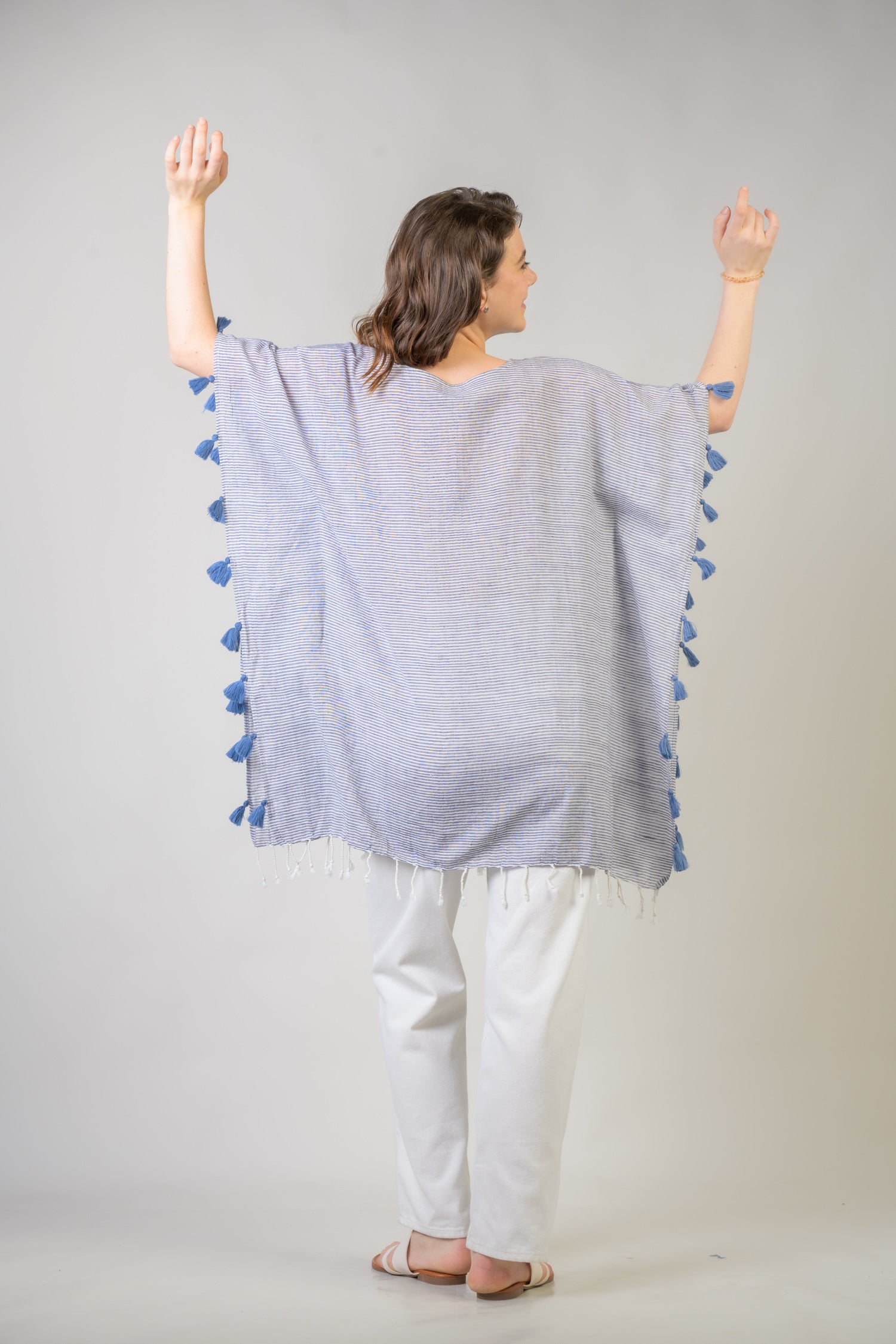 Embroidered Short Kaftan - Denim Blue