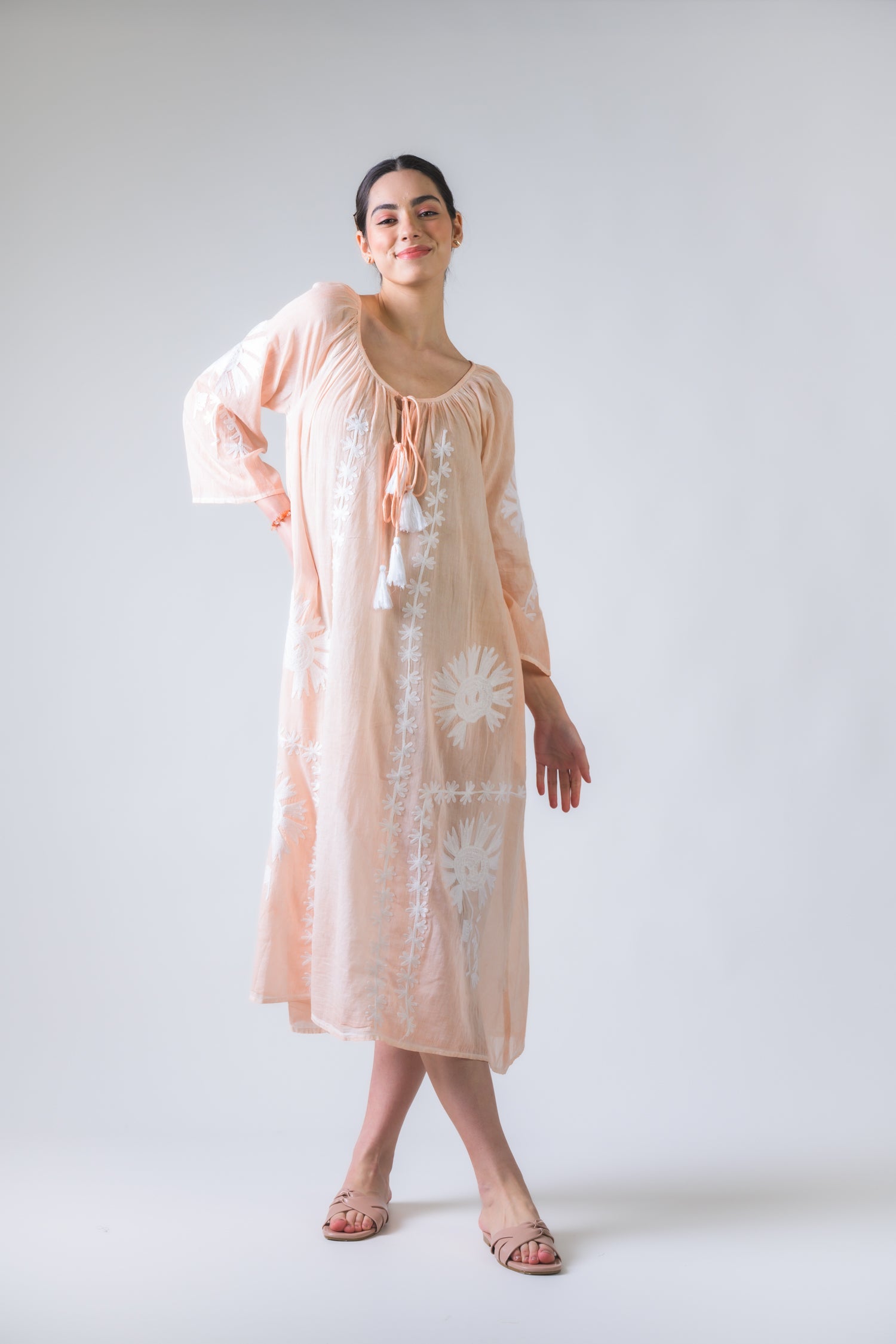 Hand Embroidered Pigment Dyed Tunic - Orange