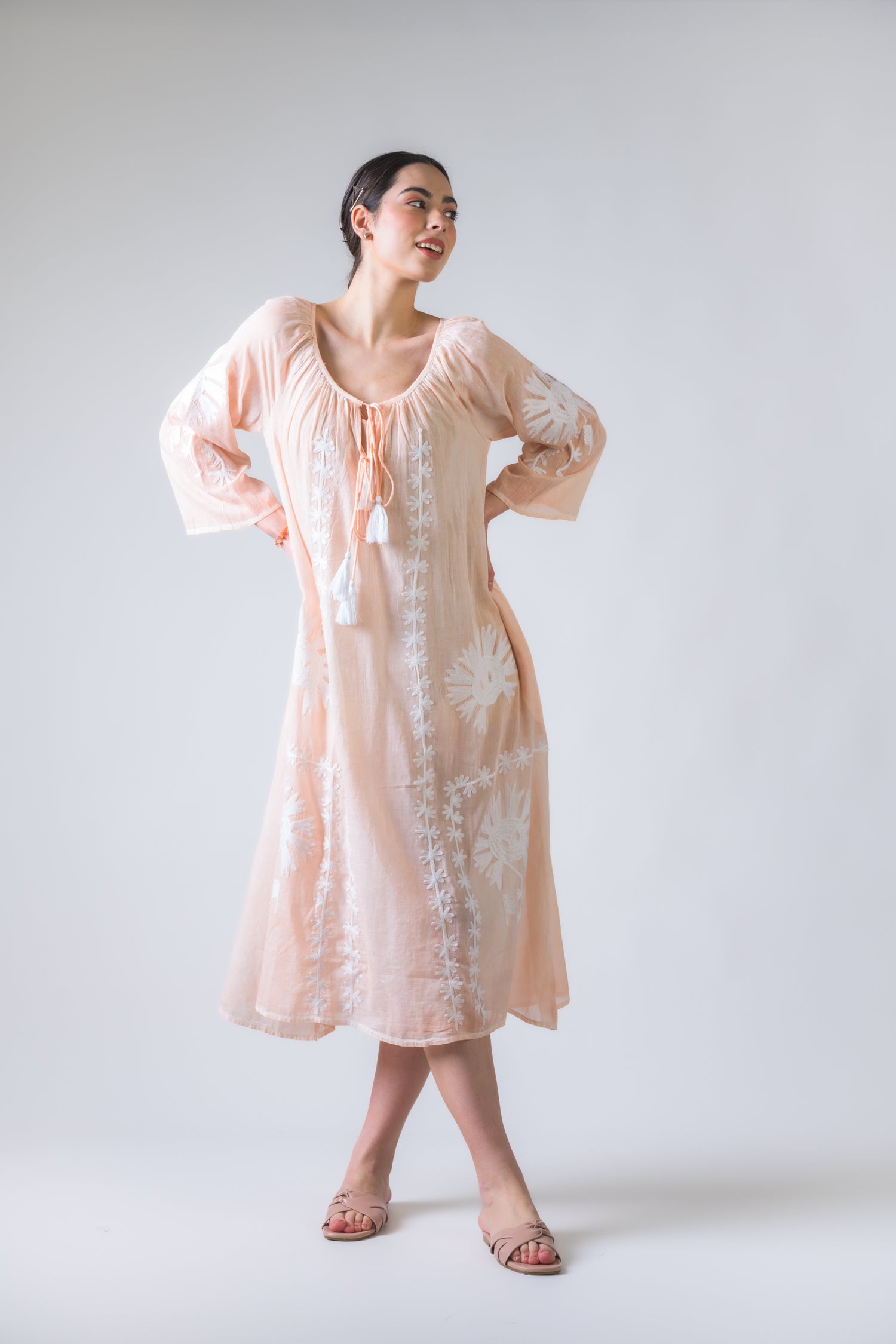 Hand Embroidered Pigment Dyed Tunic - Orange