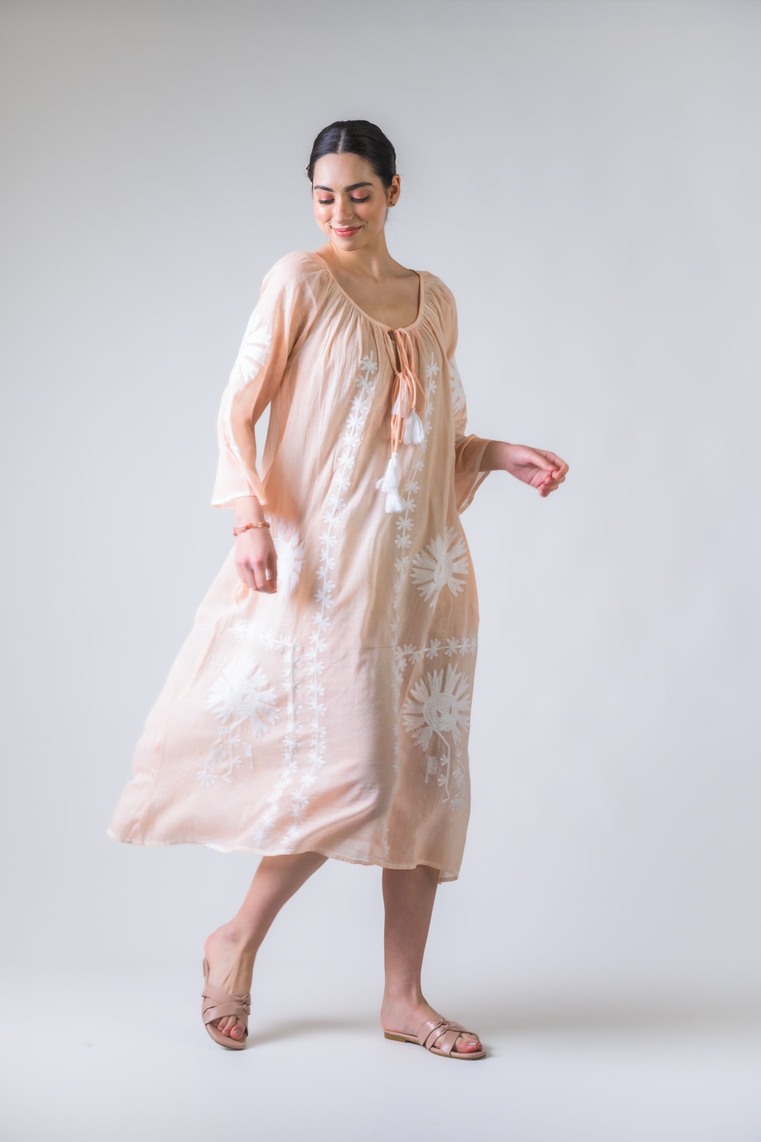 Hand Embroidered Pigment Dyed Tunic - Orange