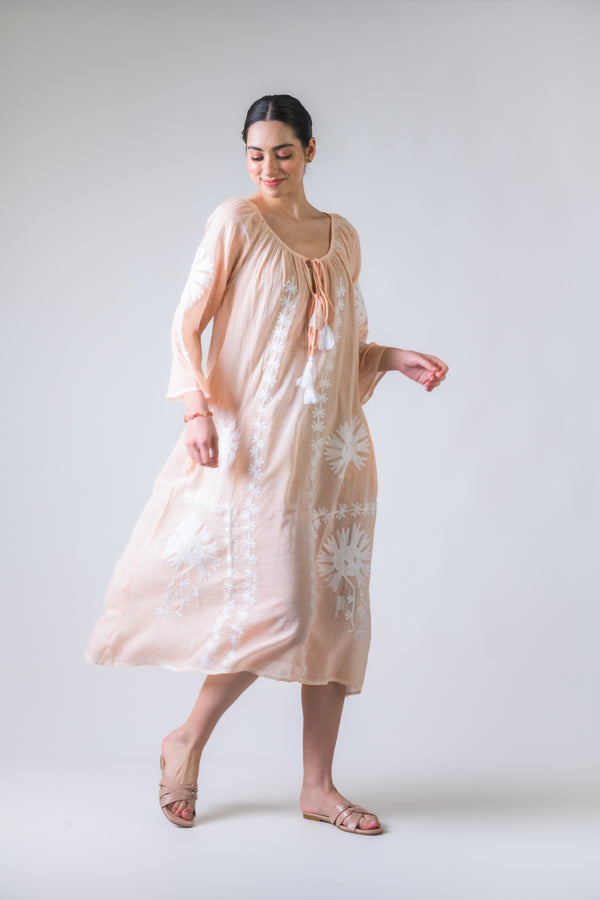Hand Embroidered Pigment Dyed Tunic - Orange