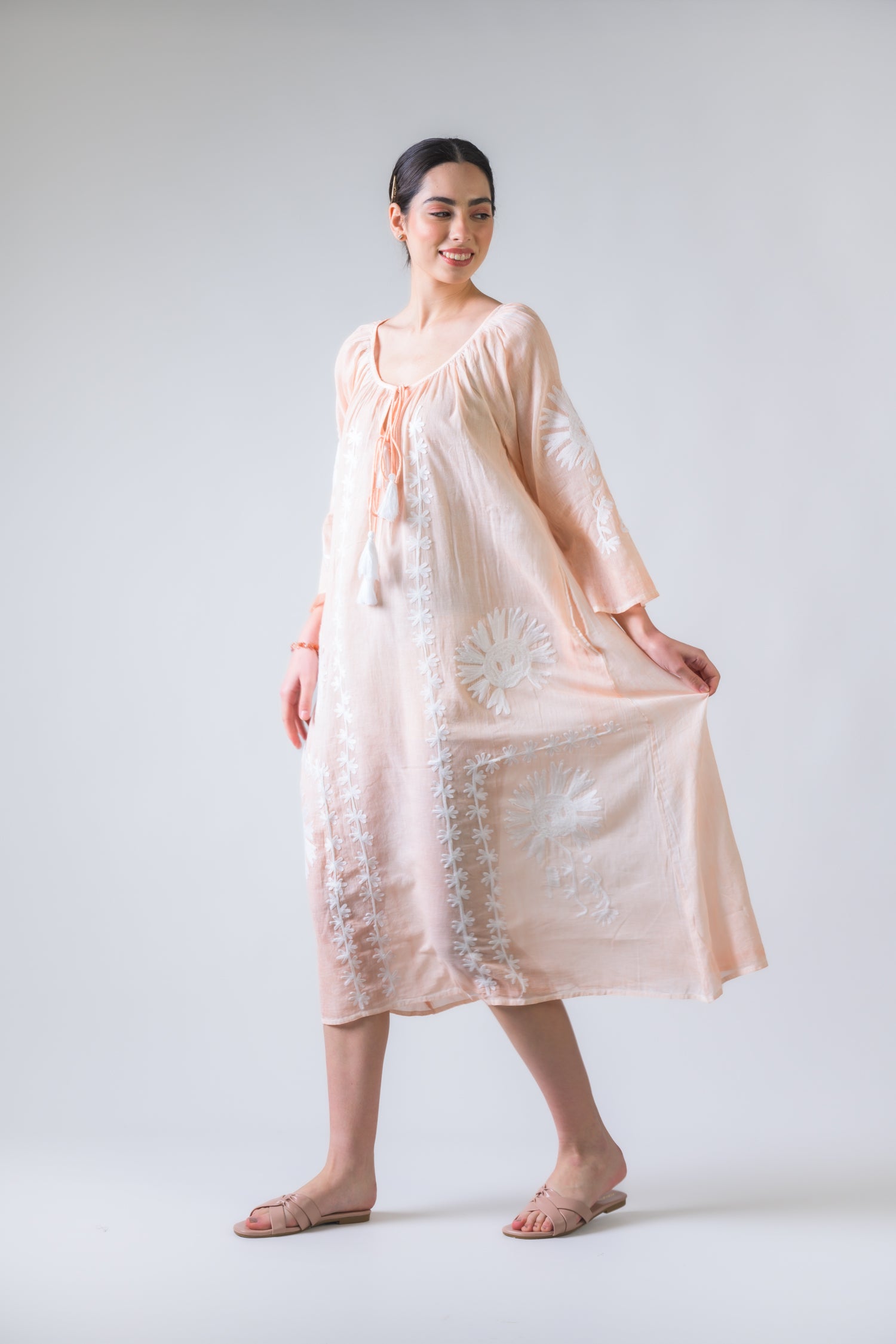 Hand Embroidered Pigment Dyed Tunic - Orange