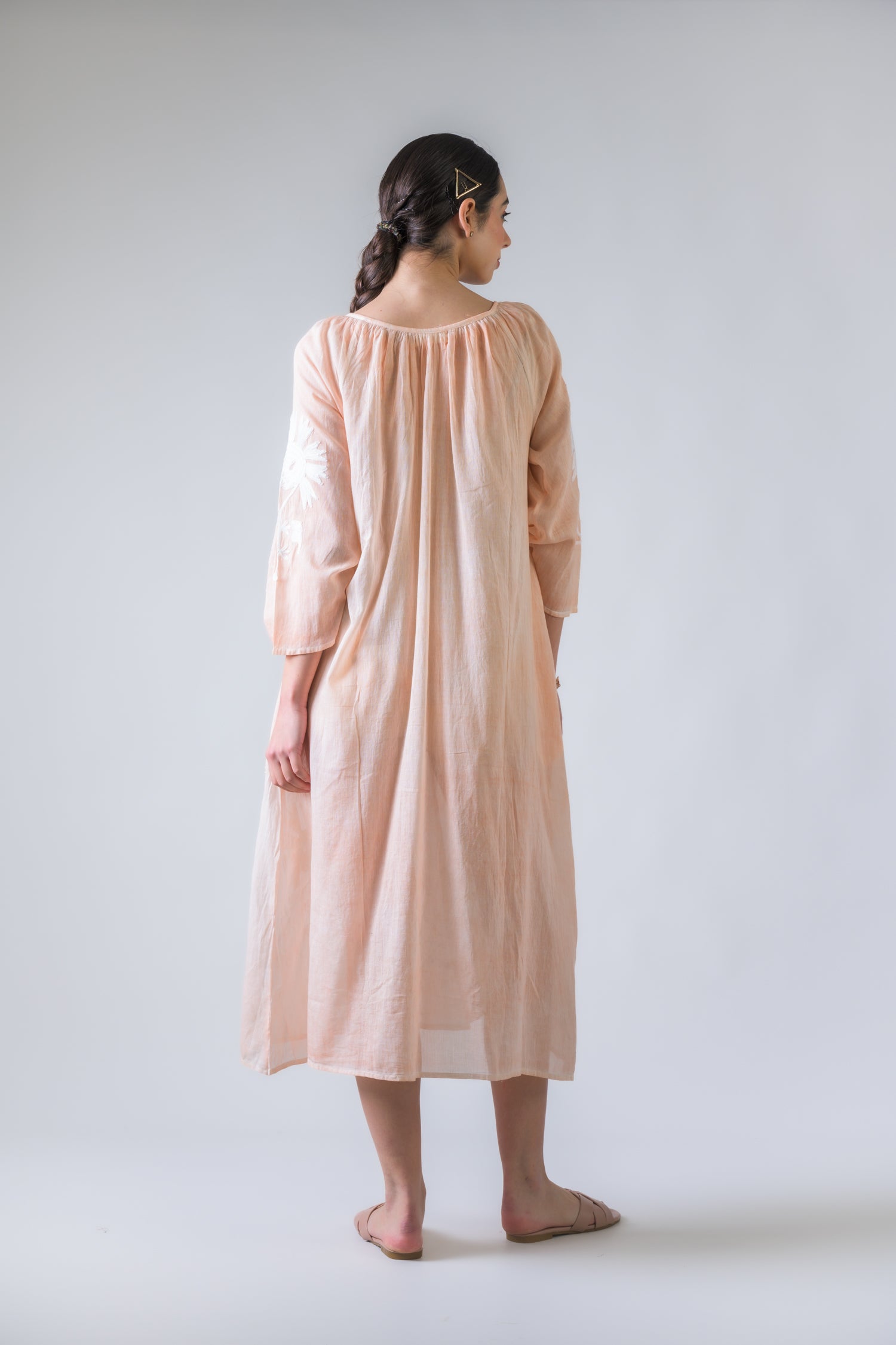 Hand Embroidered Pigment Dyed Tunic - Orange