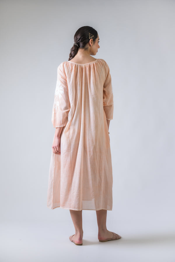 Hand Embroidered Pigment Dyed Tunic - Orange