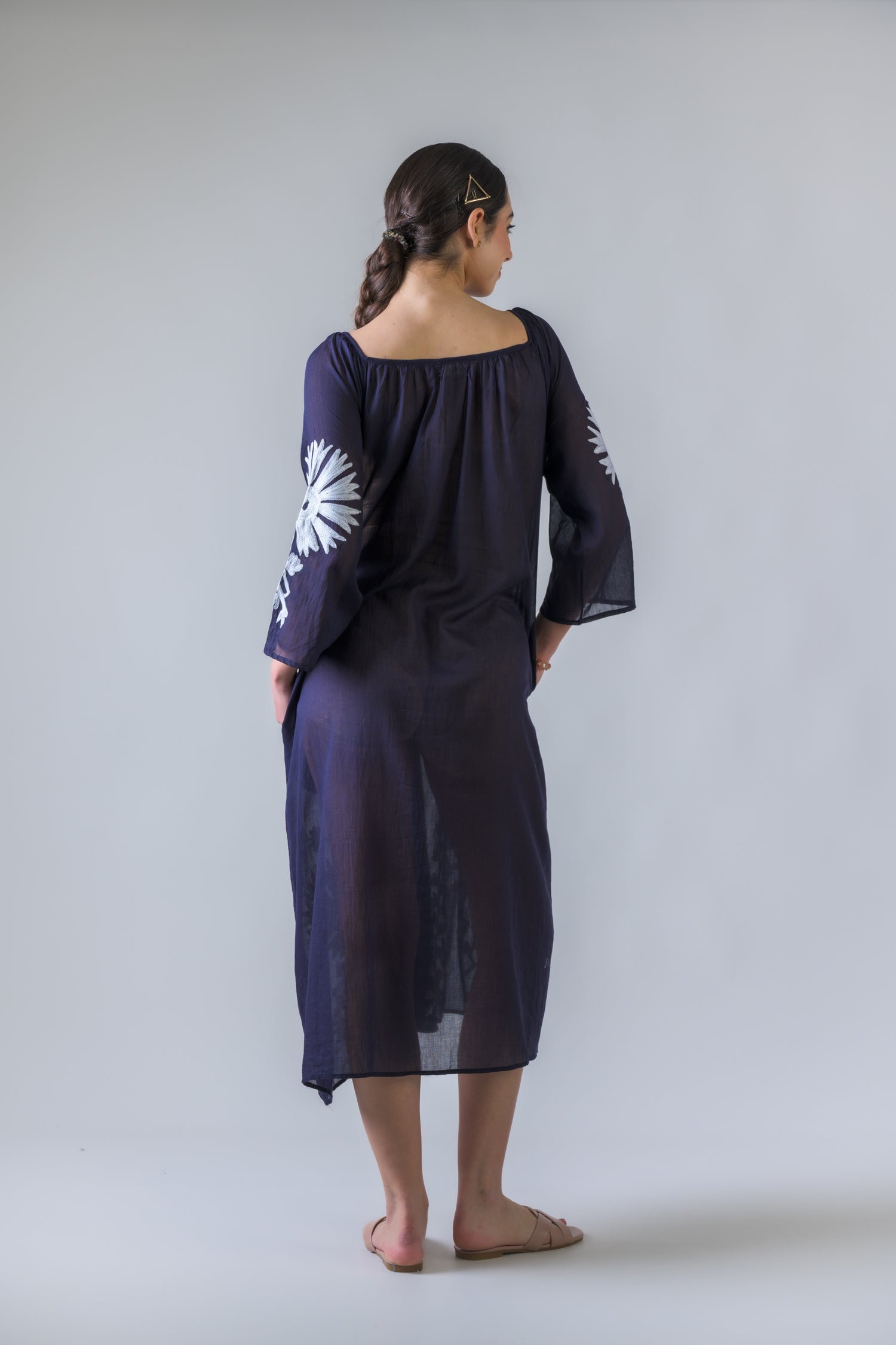 Hand Embroidered Pigment Dyed Tunic - Navy Blue