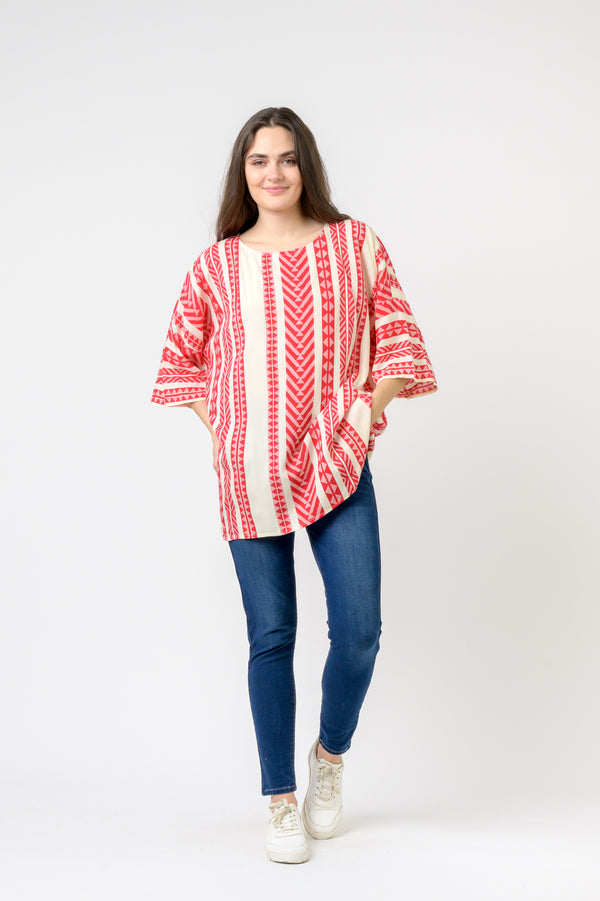 Aztec Print Top - Red