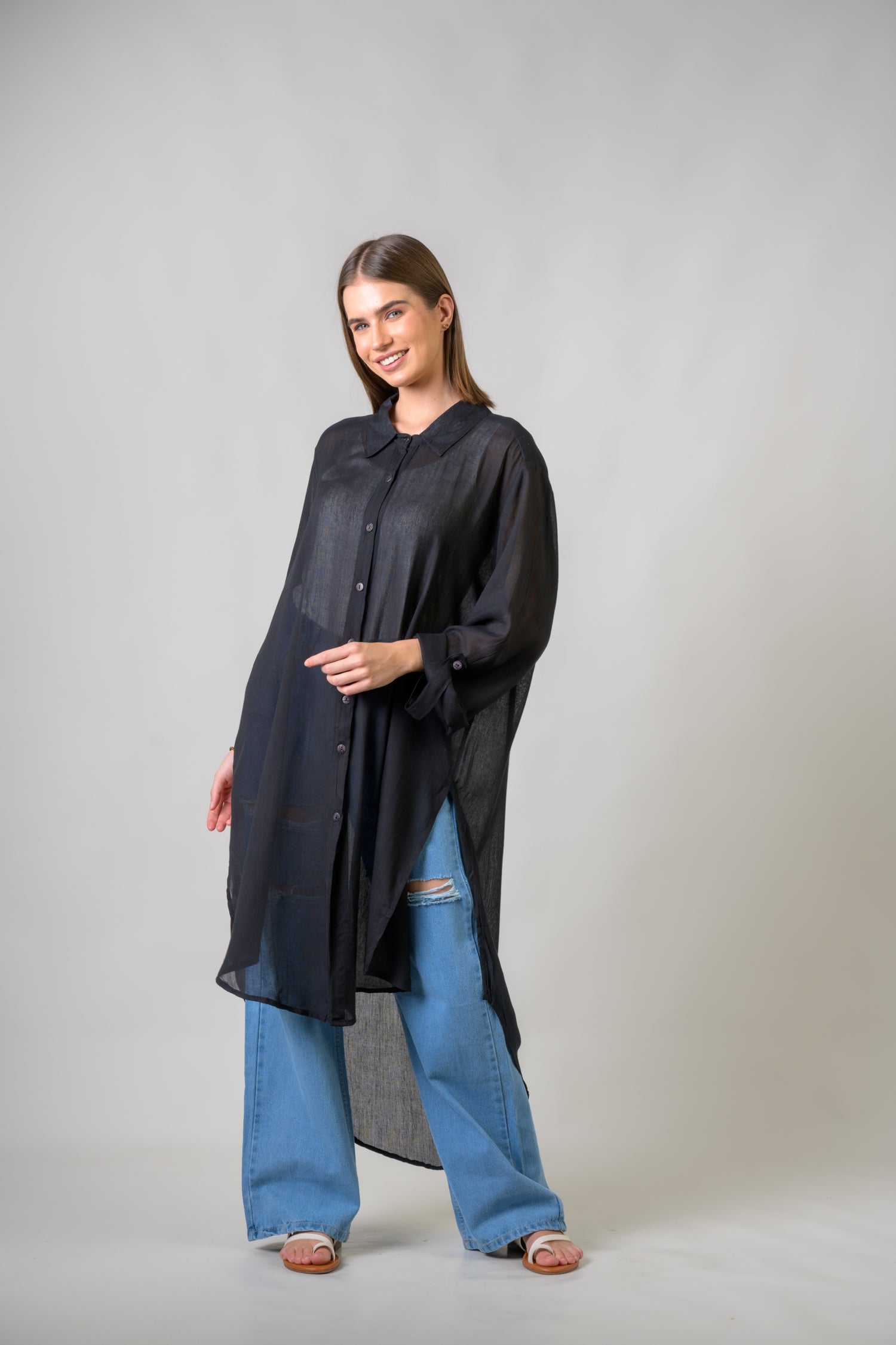 Rhea Long Collar Shirt Black / One Size