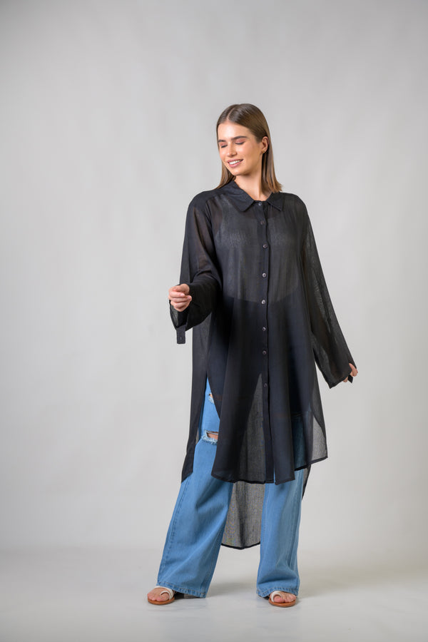Long Collar Shirt - Black