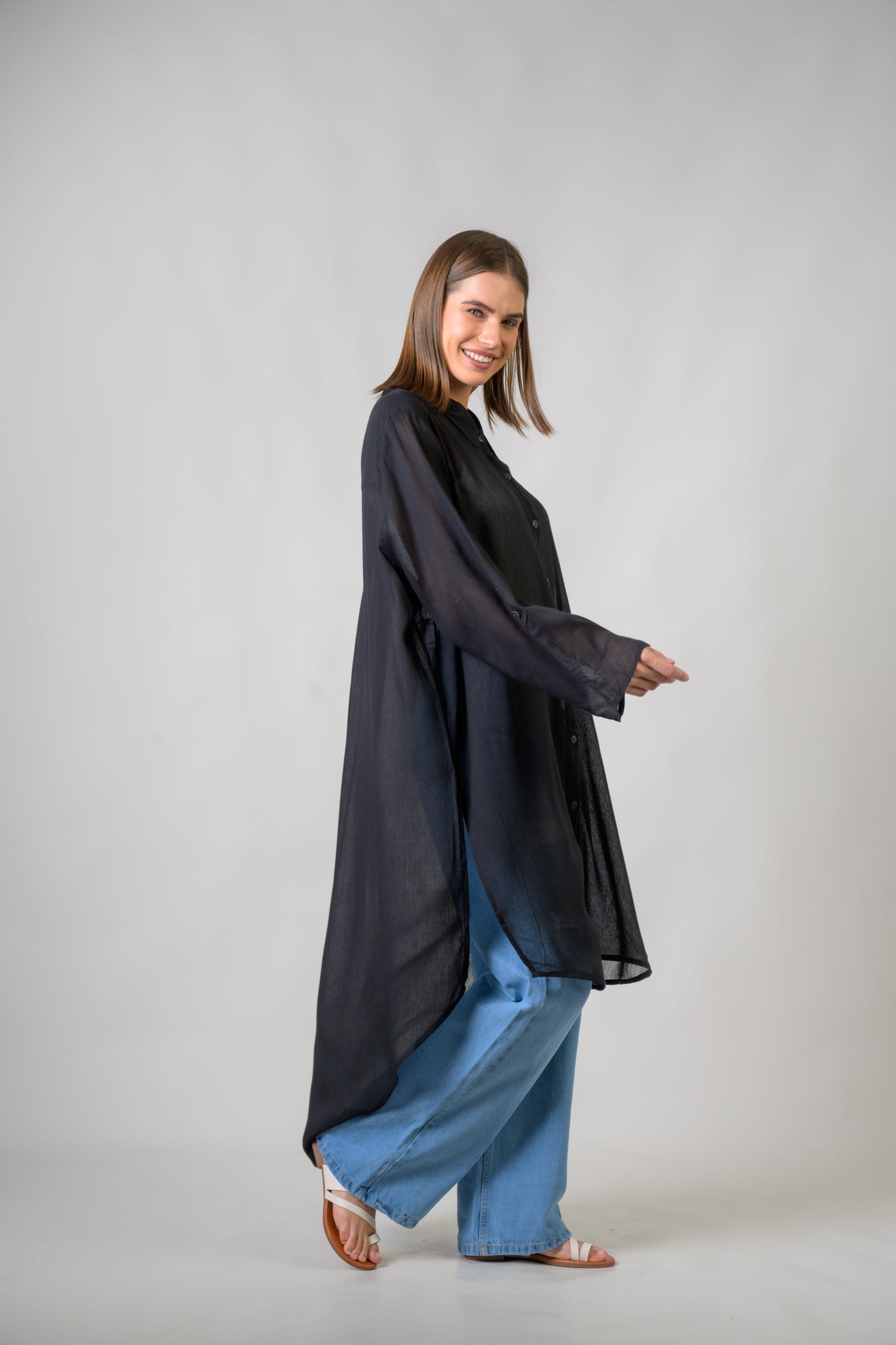 Long Collar Shirt - Black