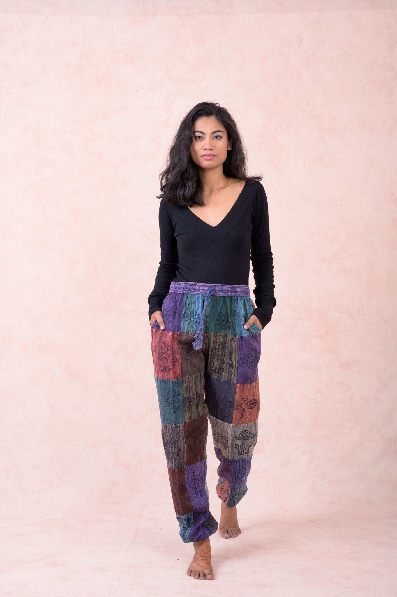 Rhea Color Patch Striped Pants